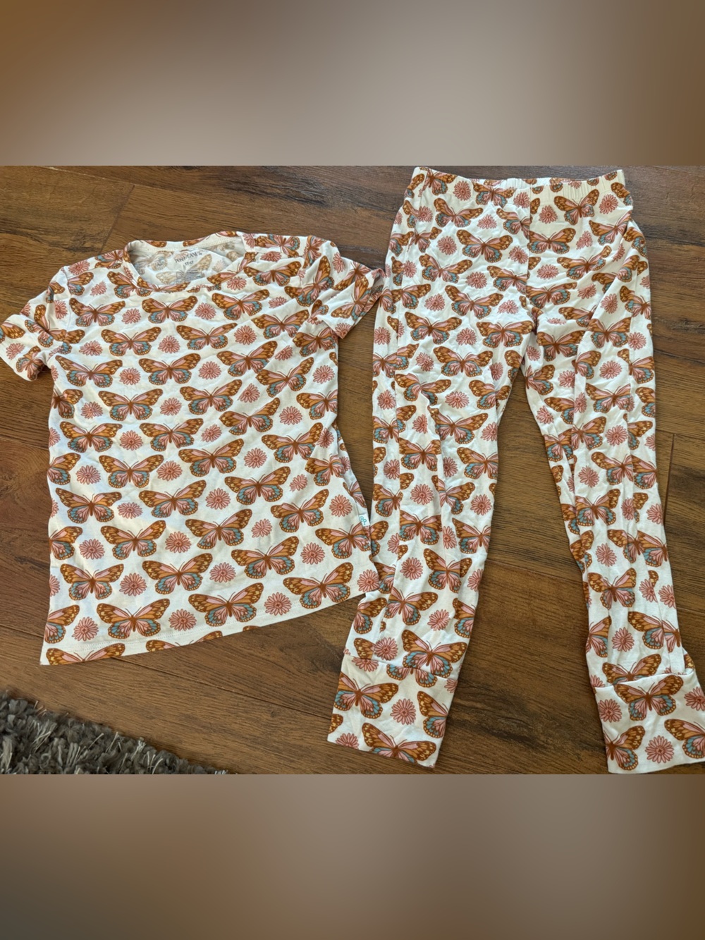 Posh Peanut Bowie Butterfies— White pajamas with Brown & Pink Butterfly Print